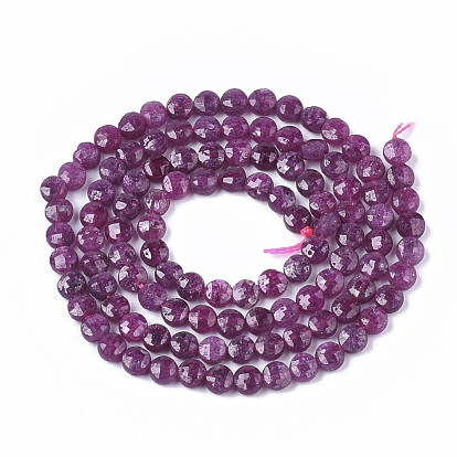 Natural Ruby/Red Corundum Beads Strands, Faceted, Flat Round
