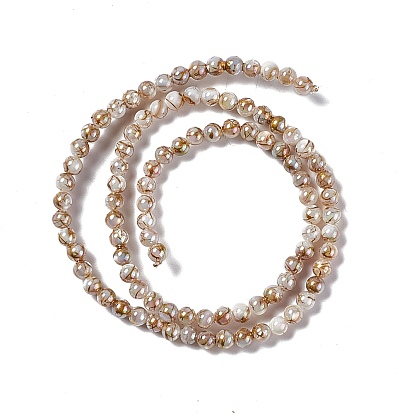 Brins de perles de coquille d'eau douce naturelles de style drawbench, de couleur plaquée ab , ronde