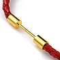 Brass Column Bar Link Bracelet with Leather Cords, Adjustable Bracelet for Women