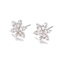 Brass Cubic Zirconia Stud Earring Findings, with Cup Pearl Peg Bails, Flower, Clear