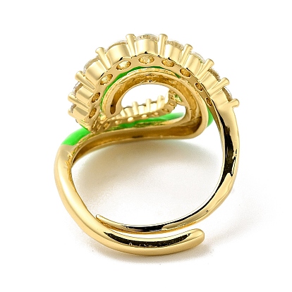 Anillo ajustable de esmalte hamsa vortex con circonita cúbica transparente, joyas de latón chapado en oro real 18k para mujer