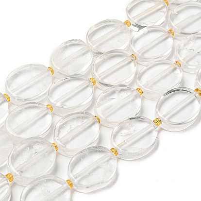 Natural Quartz Crystal Beads Strands, Rock Crystal Beads with Seed Beads, Flat Oval