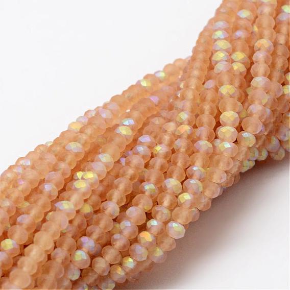 Half AB Color Plated Faceted Rondelle Glass Bead Strands, Frosted