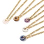 Natural Gemstone Donut Pendant Necklace with 304 Stainless Steel Figaro Chain for Women, Golden