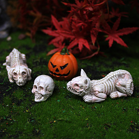 Décorations d'affichage en résine d'halloween, micro ornements de jardin paysager, chien/chat/crâne/citrouille