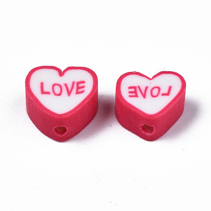 Handmade Polymer Clay Beads Strands, Heart with Love