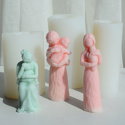 3d molde de silicona para vela de cera de aromaterapia, Figura humana diy, adorno de pegamento que cae yeso de aromaterapia, madre sosteniendo al niño