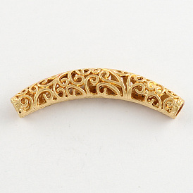 Tibetan Style Alloy Hollow Curved Tube Beads, Curved Tube Noodle Beads, Lead Free & Cadmium Free, 66x12x10mm, Hole: 5.5mm