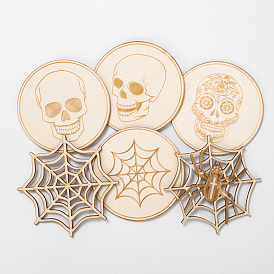 Tapetes de madera, posavasos antideslizantes, tema de halloween araña/calavera