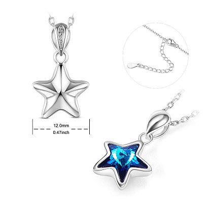 Shegrace 925 collar con colgante de cristal de plata esterlina, estrella, platinado