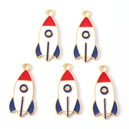 Alloy Enamel Pendants, Light Gold, Cadmium Free & Lead Free, Rocket