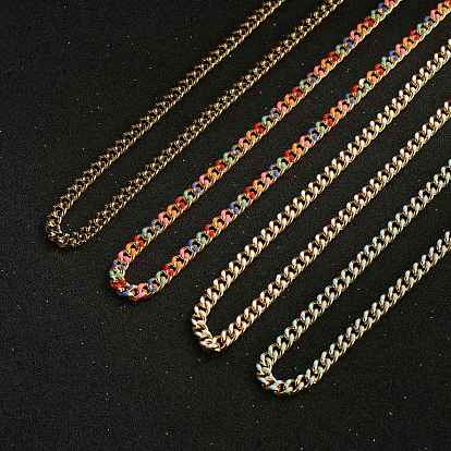 Латунные Снаряженная цепи ожерелья, с эмалью и застежками из нержавеющей стали 304, реальный 18 k позолоченный