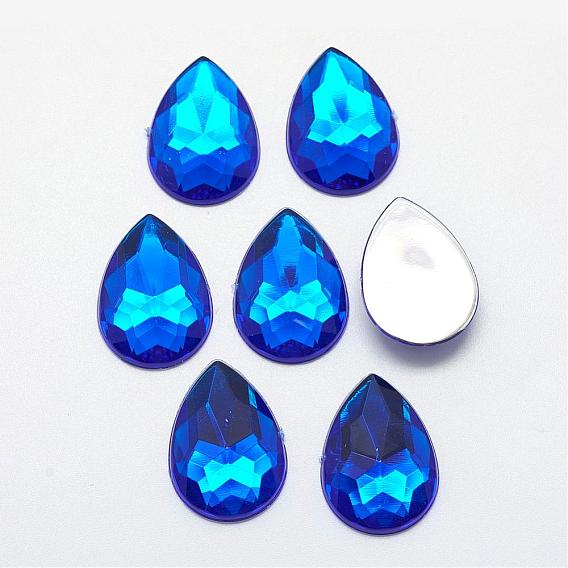 Acrylic Rhinestone Flat Back Cabochons, Faceted, Bottom Silver Plated, Drop