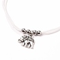Braided Nylon Thread Anklets, with 304 Stainless Steel Round Beads and Alloy Charms, Elephant