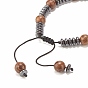 Natural Wenge Wood & Synthetic Hematite Braided Bead Bracelet, Adjustable Yogo Bracelet for Women