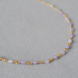 Elegant Brass Gold Plated Necklace with Sweet Purple Stone Crystal - Minimalist, Graceful.
