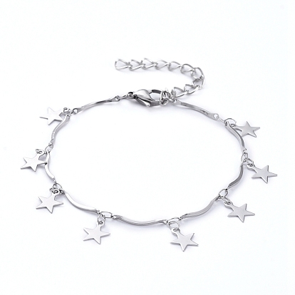 Étoiles 304 bracelets en acier inoxydable, avec chaînes à maillons festonnés et fermoirs à pince de homard