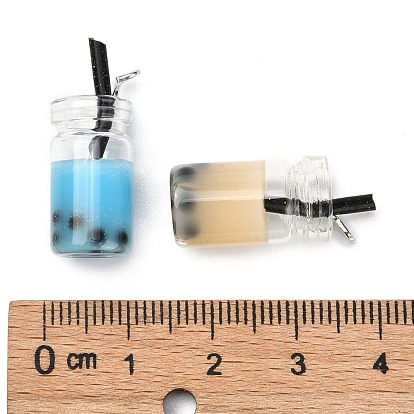 Glass Bottle Pendants, with Resin Inside, Imitation Bubble Tea/Boba Milk Tea