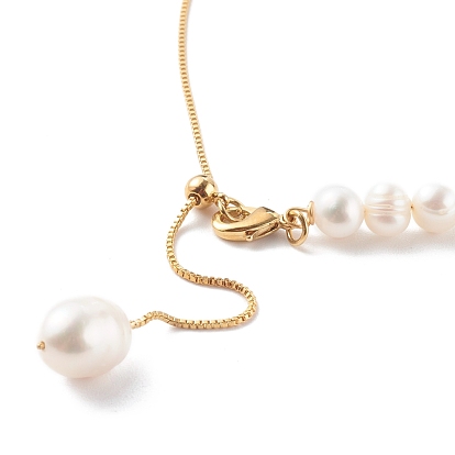 Colliers lariat en laiton réglables, avec des perles de nacre naturelle, blanc