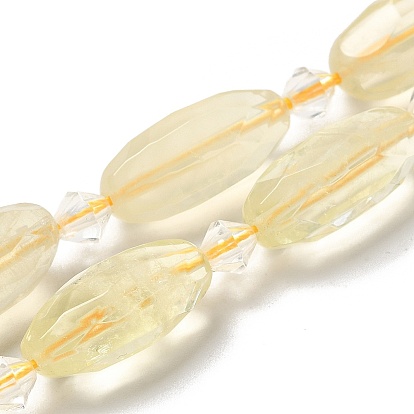 Natural Lemon Quartz Beads Strands, with Seed Beads, Faceted, Oval