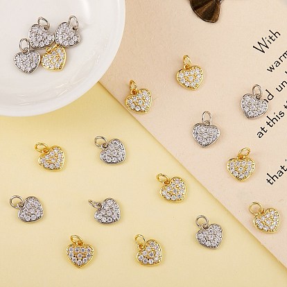 20Pcs 2 Style Brass Micro Pave Cubic Zirconia Charms, Heart