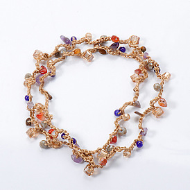 Bohemian Multilayer Handmade Braided Bracelet for Women with Pebble Stones