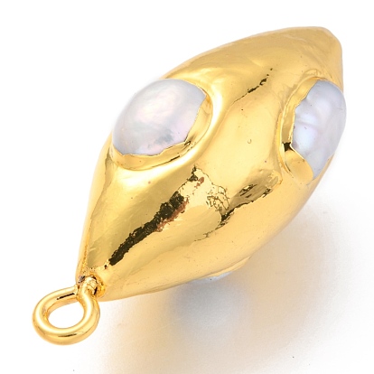 Pendentifs en perle naturelle, avec les accessoires en laiton dorés, riz