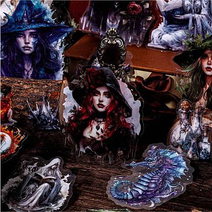 20Pcs 10 Styles Witch Theme PET Self Adhesive Decorative Stickers, Waterproof Gothic Decals, for DIY Scrapbooking