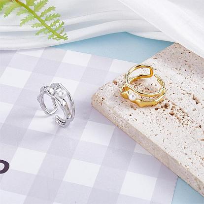 Double rangée anneau géométrique irrégulier perles de culture empilables réglables anneaux ouverts mode minimaliste double cercle anneau de pouce bijoux pour femmes