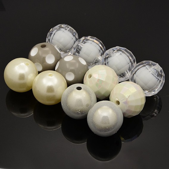 Round Chunky Bubblegum Acrylic Beads, Imitation Pearl & Opaque & AB Color & Bead in Bead Style, 20mm, Hole: 2.5~3mm, 5pcs/set
