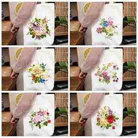 DIY Flower Pattern Canvas Tote Bag Ribbon Embroidery Kit, including Embroidery Needles & Thread, White Cotton Fabric, Imitation Bamboo Embroidery Hoop