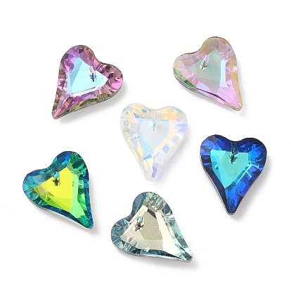 Electroplated Glass Pendants, Back Plated, Faceted, Heart Charms