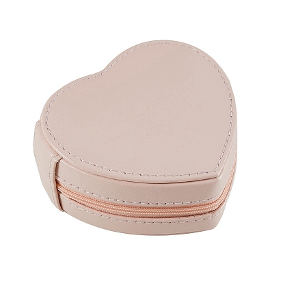 PU Imitation Leather Jewelry Organizer Zipper Boxes, Portable Travel Jewelry Case for Rings, Earrings, Bracelets Storage, Heart