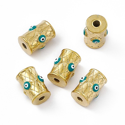 Vacuum Plating 201 Stainless Steel Beads, with Enamel, Real 18K Gold Plated, Column with Evil Eye