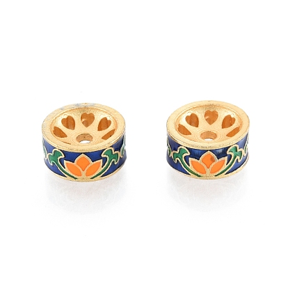 Alloy Enamel Beads, Matte Gold Color, Column with Flower