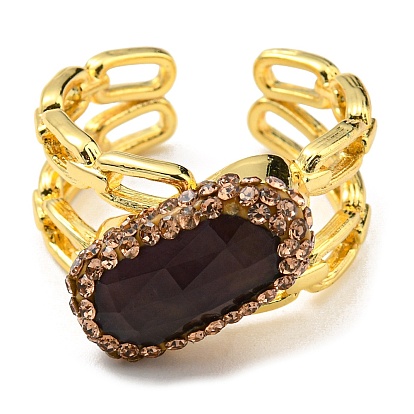 Овальное открытое кольцо-манжета с натуральным аметистом и стразами, латунь широкое кольцо для женщин