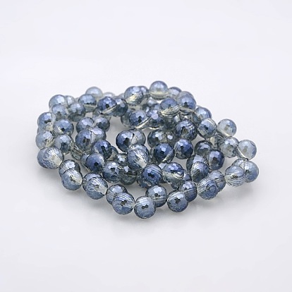 Plaqué pleine arc-en-verre à facettes perles rondes brins, pour la fabrication de bijoux en perles