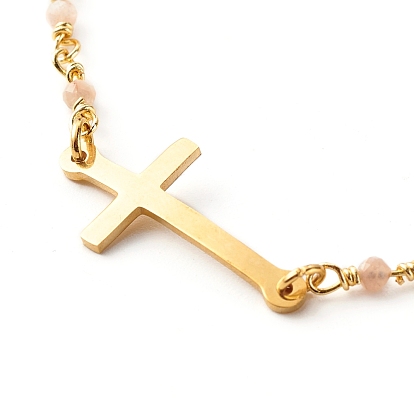 Cross Link Bracelet, Natural Mixed Stone Beads Bracelet for Girl Women, Golden