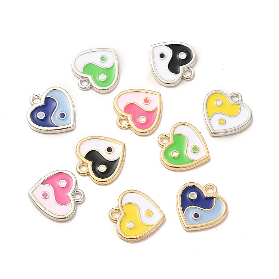 Alloy Enamel Charms, Heart with Yin Yang, Mixed Color