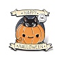 Joyeux halloween mot émail broche, citrouille avec badge en alliage de chat pour vêtements de sac à dos, électrophorèse noir