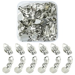 50Pcs Iron Clip-on Earring Settings, with Round Flat Pad, Flat Round