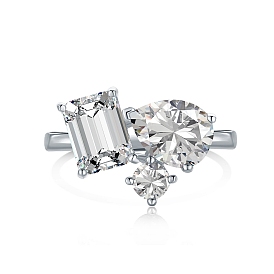 Кольцо в форме капли и прямоугольного пальца с кубическим цирконием, 925 кольцо из стерлингового серебра для женщин