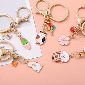 Alloy Enamel Keychain, with Alloy Key Rings & Lobster Claw Clasps, Golden