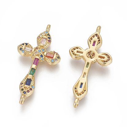Brass Micro Pave Cubic Zirconia Links, Cross, Colorful