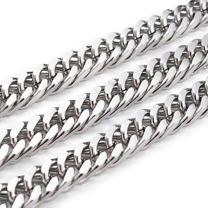 304 Stainless Steel Cuban Link Chains, Chunky Curb Chains, Diamond Cut Chains, with Spool, Unwelded, Faceted