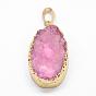 Electroplated Natural & Dyed Druzy Agate Pendants, with Golden Plated Brass Findings, Oval