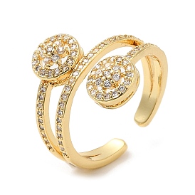 Rack Plating Brass Flat Round Cuff Rings, Clear Cubic Zirconia Open Ring for Women, Lead Free & Cadmium Free