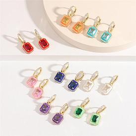 Colorful Square Zirconia Earrings and Pendant Set with 18K Gold Plating - Simple, Unique, and Elegant Jewelry