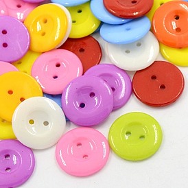 Botones de acrílico de costura para el diseño de vestuario, botones de la camisa de plástico, 2 agujero, teñido, plano y redondo, 18x2.5 mm, agujero: 2 mm