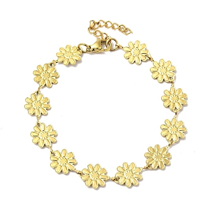 Bracelet chaîne à maillons fleur en émail, plaqué or 304 bijoux en acier inoxydable pour femmes